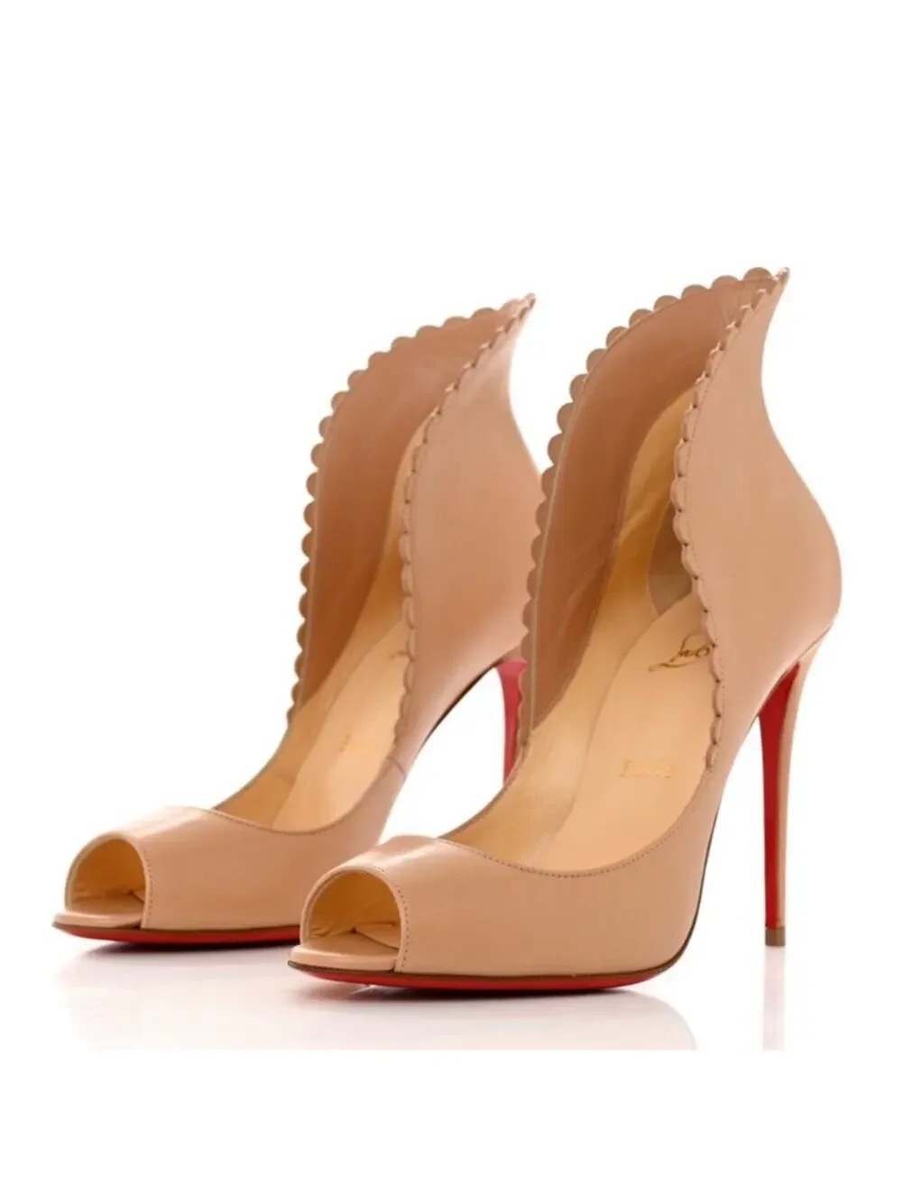 Christian Louboutin Pijonina 120 Peep Toe Scalloped Pumps Size 39